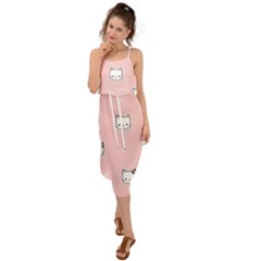 Cute Cat Cartoon Doodle Seamless Pink Pattern Waist Tie Cover Up Chiffon Dress by Grandong