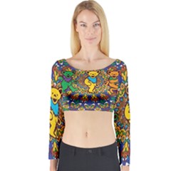 Dead Dancing Bears Grateful Dead Pattern Long Sleeve Crop Top by Grandong