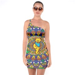 Dead Dancing Bears Grateful Dead Pattern One Shoulder Ring Trim Bodycon Dress by Grandong