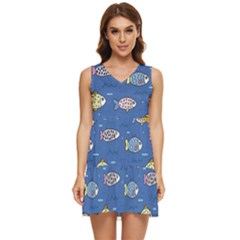 Sea Fish Blue Submarine Animals Tiered Sleeveless Mini Dress by Loisa77