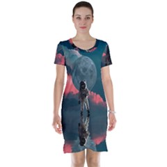 Astronaut Moon Space Nasa Planet Short Sleeve Nightdress by Loisa77