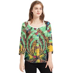 Monkey Tiger Bird Parrot Forest Jungle Style Chiffon Quarter Sleeve Blouse by Grandong