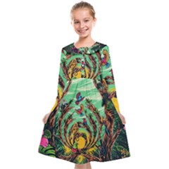 Monkey Tiger Bird Parrot Forest Jungle Style Kids  Midi Sailor Dress by Grandong