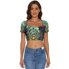 Monkey Tiger Bird Parrot Forest Jungle Style Short Sleeve Square Neckline Crop Top  by Grandong