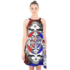 The Grateful Dead Halter Collar Waist Tie Chiffon Dress by Grandong