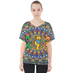 Dead Dancing Bears Grateful Dead Pattern V-neck Dolman Drape Top by Grandong