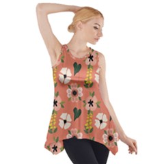 Flower Pink Brown Pattern Floral Side Drop Tank Tunic by anzea