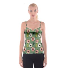 Flower Green Pink Pattern Floral Spaghetti Strap Top by anzea