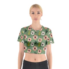 Flower Green Pink Pattern Floral Cotton Crop Top by anzea