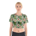 Flower Green Pink Pattern Floral Cotton Crop Top View1