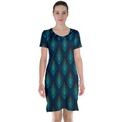 Peacock Texture 3d Pattern Peacock Texture Short Sleeve Nightdress by Loisa77