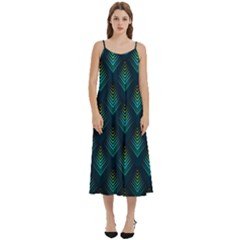 Peacock Texture 3d Pattern Peacock Texture Casual Spaghetti Strap Midi Dress by Loisa77