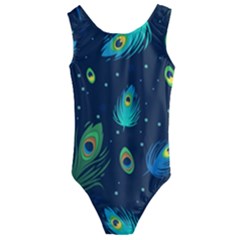 Texture Pattern Green Feather Yellow Peacock Kids  Cut-out Back One Piece Swimsuit by Loisa77