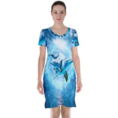 Dolphin Blue Fantasy Short Sleeve Nightdress by Loisa77