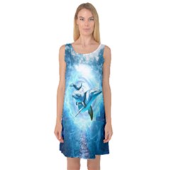 Dolphin Blue Fantasy Sleeveless Satin Nightdress by Loisa77