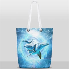 Dolphin Blue Fantasy Full Print Rope Handle Tote (small) by Loisa77