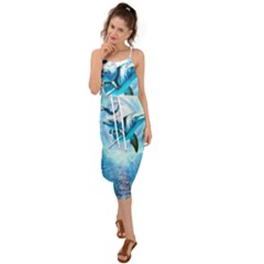 Dolphin Blue Fantasy Waist Tie Cover Up Chiffon Dress by Loisa77