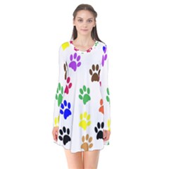 Pawprints Paw Prints Paw Animal Long Sleeve V-neck Flare Dress by Apen