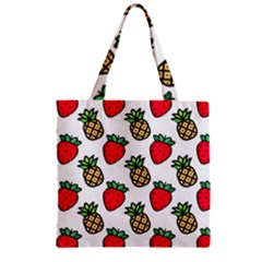 Strawberries Pineapples Fruits Zipper Grocery Tote Bag by Loisa77