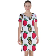 Strawberries Pineapples Fruits Short Sleeve Nightdress by Loisa77