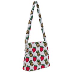 Strawberries Pineapples Fruits Zipper Messenger Bag by Loisa77