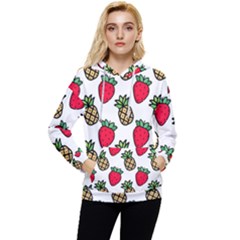 Strawberries Pineapples Fruits Women s Lightweight Drawstring Hoodie by Loisa77