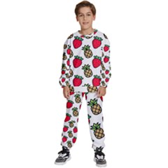 Strawberries Pineapples Fruits Kids  Sweatshirt Set by Loisa77