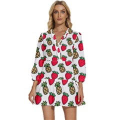 Strawberries Pineapples Fruits V-neck Placket Mini Dress by Loisa77