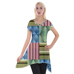 Patchwork Tile Pattern Mosaic Short Sleeve Side Drop Tunic by Loisa77