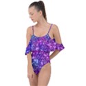 Purple Violet Glitter Galaxy Nebula Space Pattern Drape Piece Swimsuit View1