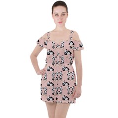 Cute Panda Animal Pattern Ruffle Cut Out Chiffon Playsuit by Perong