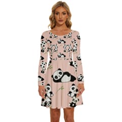 Cute Panda Animal Pattern Long Sleeve Wide Neck Velvet Dress by Perong