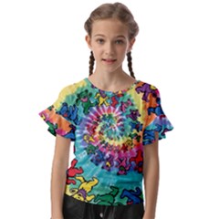 Tie Dye Grateful Dead Bears Kids  Cut Out Flutter Sleeves by Perong