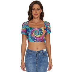 Tie Dye Grateful Dead Bears Short Sleeve Square Neckline Crop Top  by Perong