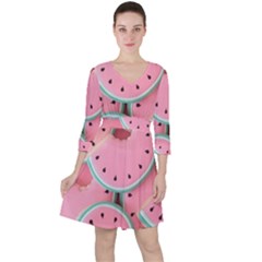 Aesthetic Cute Kawaii Watermelon Quarter Sleeve Ruffle Waist Dress by Perong