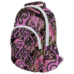 Pink Browning Deer Glitter Camo Rounded Multi Pocket Backpack by Perong