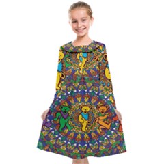 Dead Dancing Bears Grateful Dead Pattern Kids  Midi Sailor Dress by Grandong