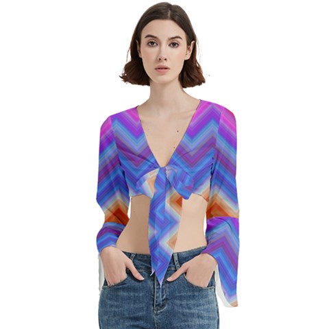 Pattern Chevron Zigzag Background Trumpet Sleeve Cropped Top by Grandong