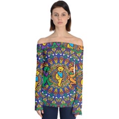 Dead Dancing Bears Grateful Dead Pattern Off Shoulder Long Sleeve Top by Grandong