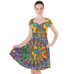 Dead Dancing Bears Grateful Dead Pattern Cap Sleeve Midi Dress With Pockets by Grandong