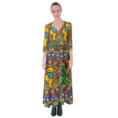 Dead Dancing Bears Grateful Dead Pattern Button Up Maxi Dress by Grandong