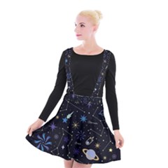 Starry Night  Space Constellations  Stars  Galaxy  Universe Graphic  Illustration Suspender Skater Skirt by Grandong