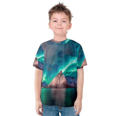 Amazing Aurora Borealis Colors Kids  Cotton T-shirt by Grandong