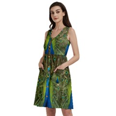 Peacock Feathers Bird Plumage Sleeveless Dress With Pocket by Perong