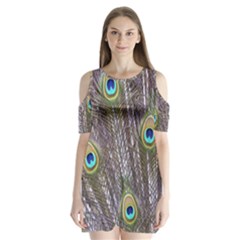 Peacock Bird Feathers Plumage Peacock Shoulder Cutout Velvet One Piece by Perong