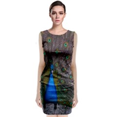 Bird Peacock Feathers Sleeveless Velvet Midi Dress by Perong