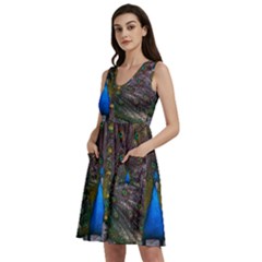 Bird Peacock Feathers Sleeveless Dress With Pocket by Perong