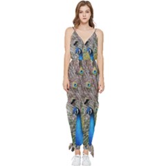 Peacock Bird Animal Peafowl Sleeveless Tie Ankle Chiffon Jumpsuit by Perong