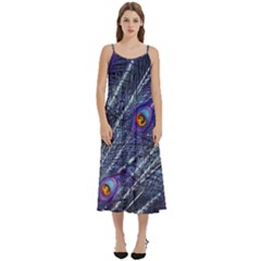 Peacock Bird Feathers Coloured Plumage Casual Spaghetti Strap Midi Dress by Perong