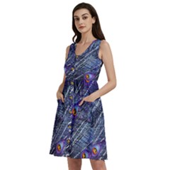 Peacock Bird Feathers Coloured Plumage Sleeveless Dress With Pocket by Perong